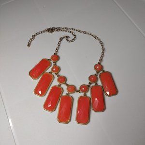 Plastic And Metal Reddish Orange And Gold Tone Necklace Adjustable 17.5 To 19.5